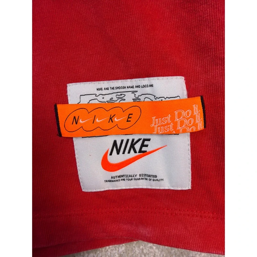 Nike‎ Long Sleeve Shirt Mens Medium Red Distorted Swoosh Wash Drip Heavyweight